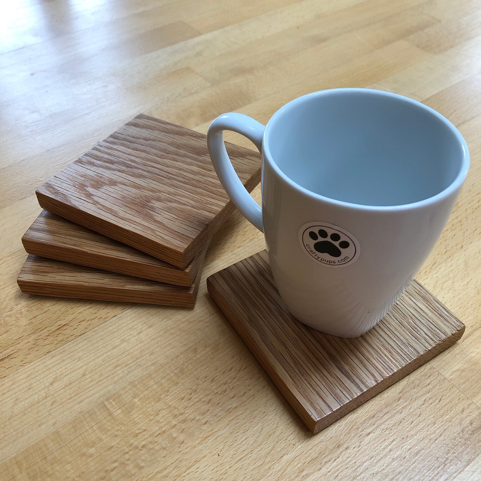 Square Wooden Coasters Set of 4 Oak Etsy