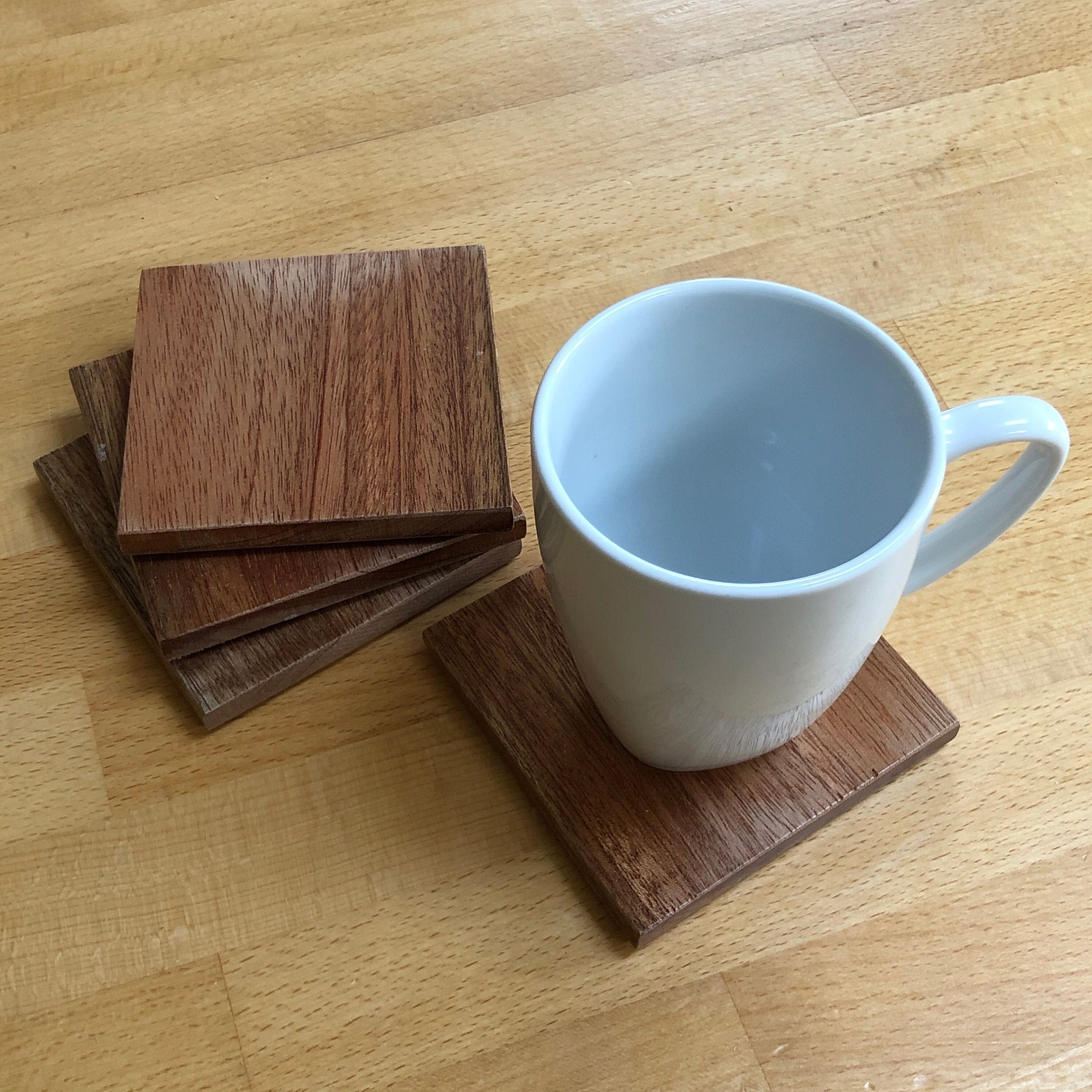 Square wooden coasters set of 4 dark oak Etsy