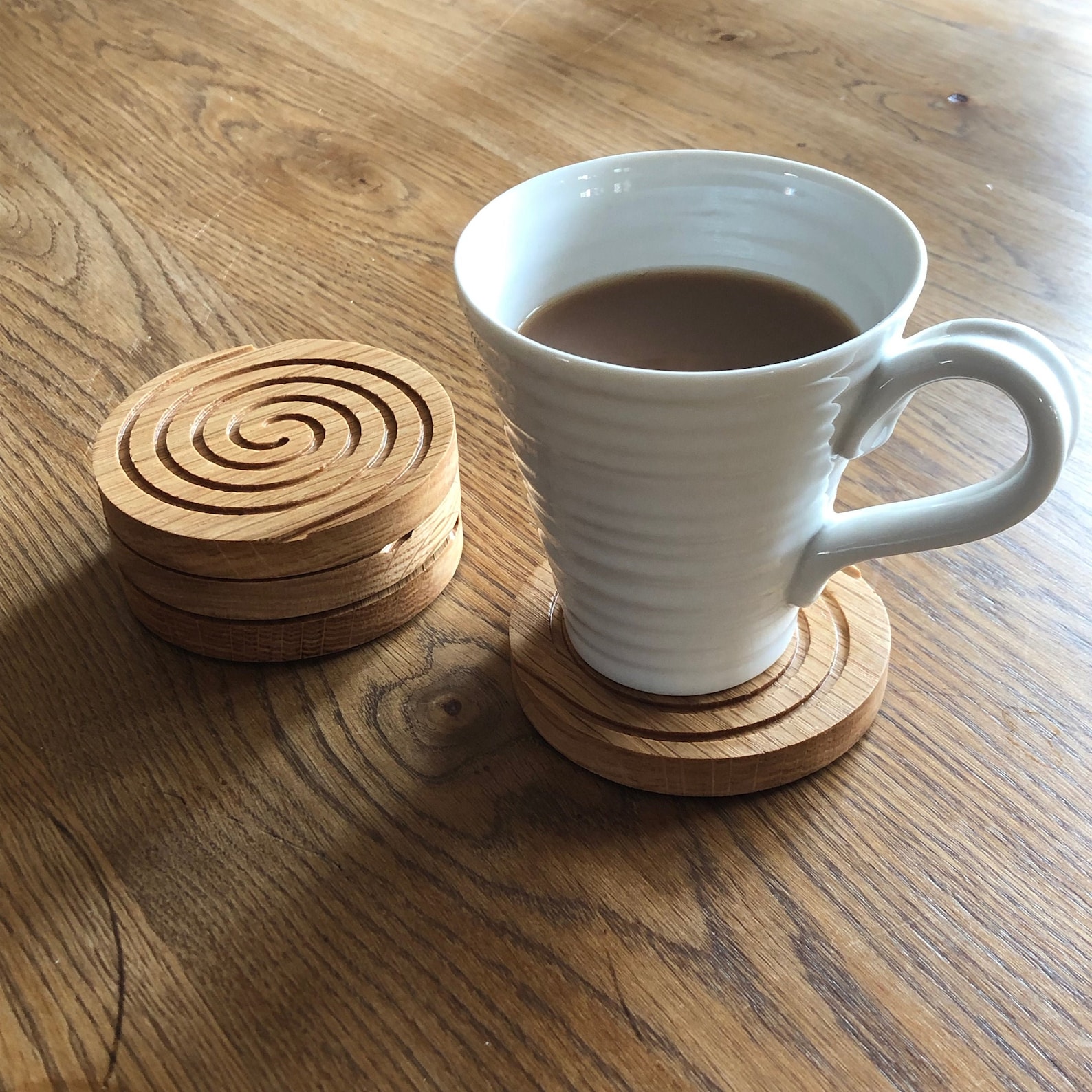 Circular Wooden Coasters Set of 4 Oak Etsy