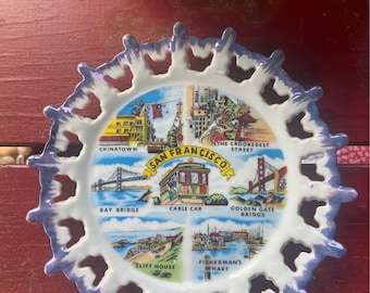 Retro San Francisco Souvenir Plate: Pearly Purple Glaze, 8 inch
