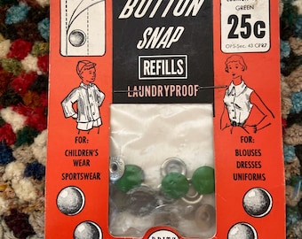 Set of three unopened packages of vintage green button snaps from 1951!