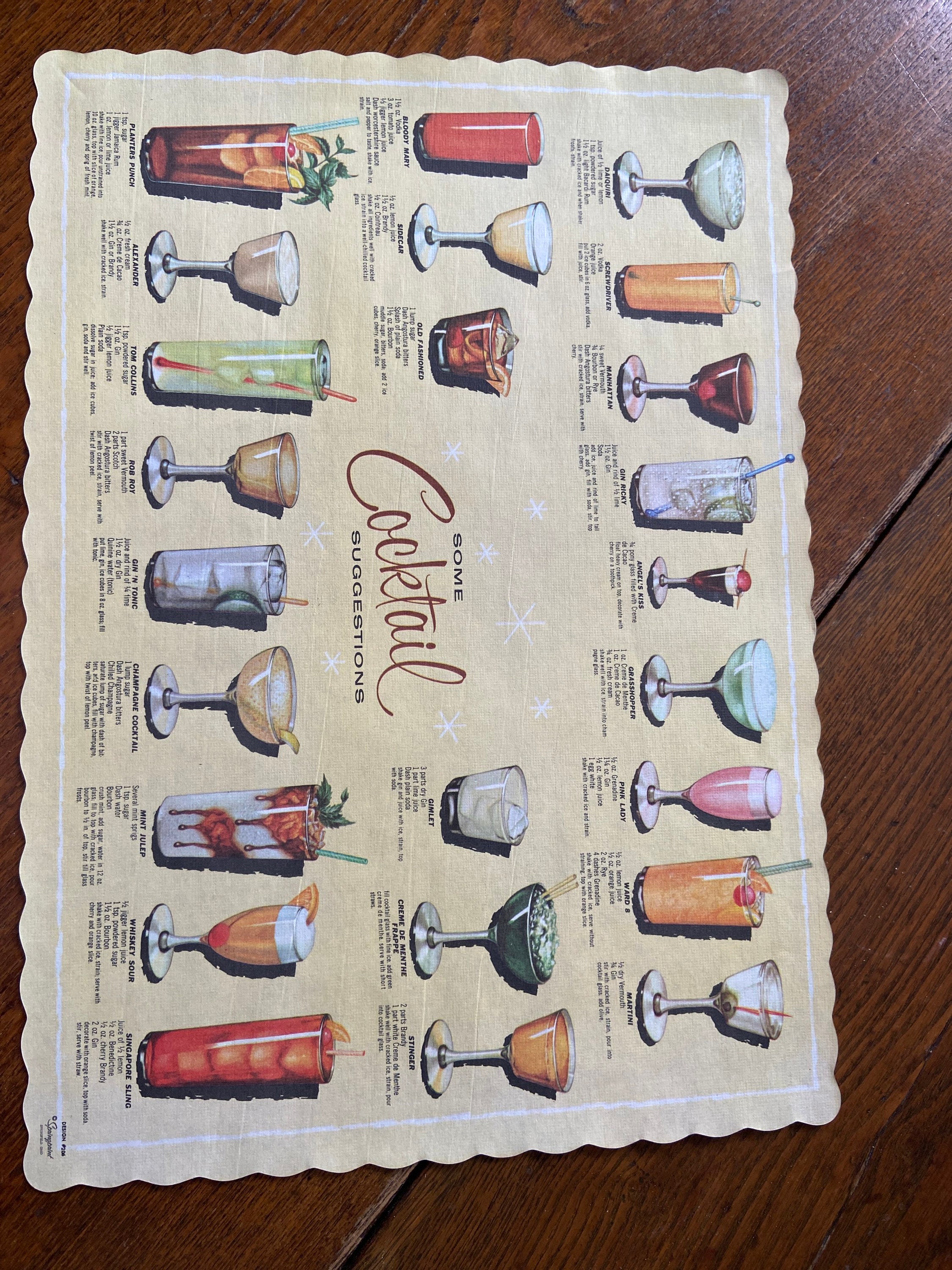 Vintage cocktail placemat Etsy