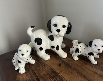 Sweet trio of vintage Dalmatian mom and pups! The mom has sticker 1989 by The Good Company.