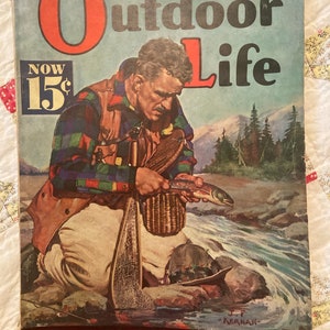 Vintage Outdoor Life Magazine, June 1938. Great Full Color Man Cave, Cabin,  Lake House Art and Decor Rustic Decor. 