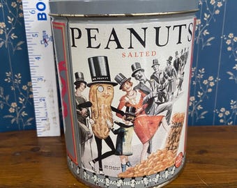 Vintage 1989 reproduction tin for Planter’s Peanuts. Great retro bar display!