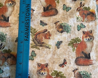 Sweet woodland animal fabric, Harvest Friends by Suzanne Nicoll by Springs Creative Product Group. Six yards available, 42 inches wide.
