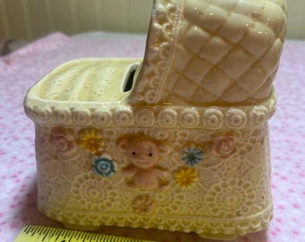 Vintage NAPCO Bassinet Piggy Bank: MCM Nursery Decor, Made in Japan