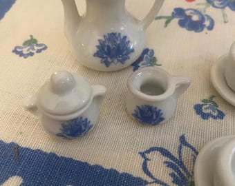 Vintage Miniature Teaset: Blue Floral Children's Tea Set