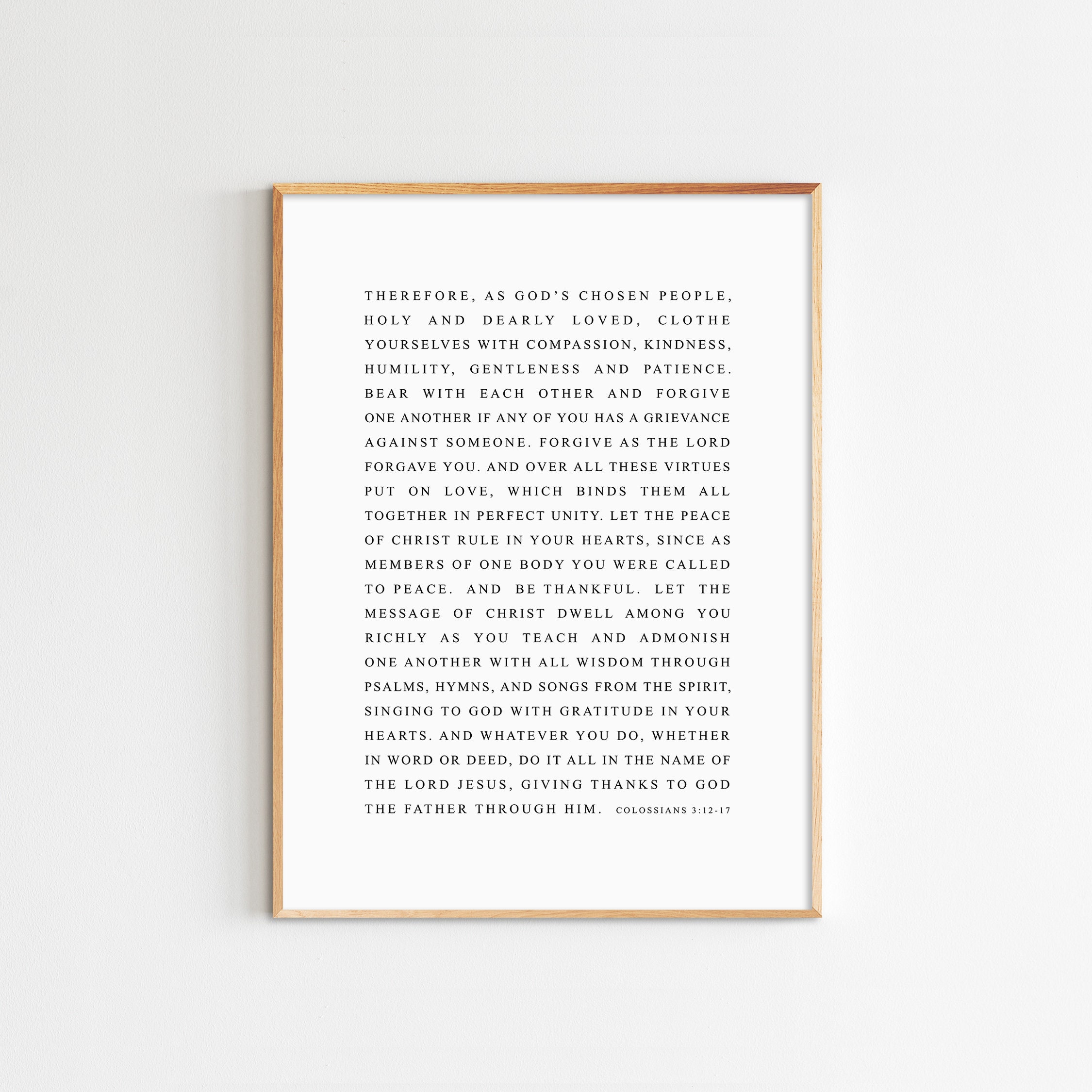 Kolosser 3:12-17, NIV, Bibel-Vers-Wandkunst, druckbare Schrift. Christliches Hochzeitsgeschenk, maximale Größe 24x36