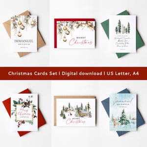 Juego de tarjetas navideñas plegadas, tarjetas imprimibles con forma de árbol, tarjetas navideñas hechas a mano, descarga digital, tamaño 5x7