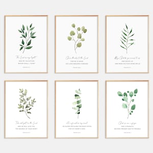 Set of 6 Psalms Bible Verse Wall Art Printable Scripture Prints Christian Home Decor Watercolor Greenery