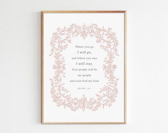 Ruth 1:16 Bible Verse Print, Vintage Christian Wall Art (Digital Download)