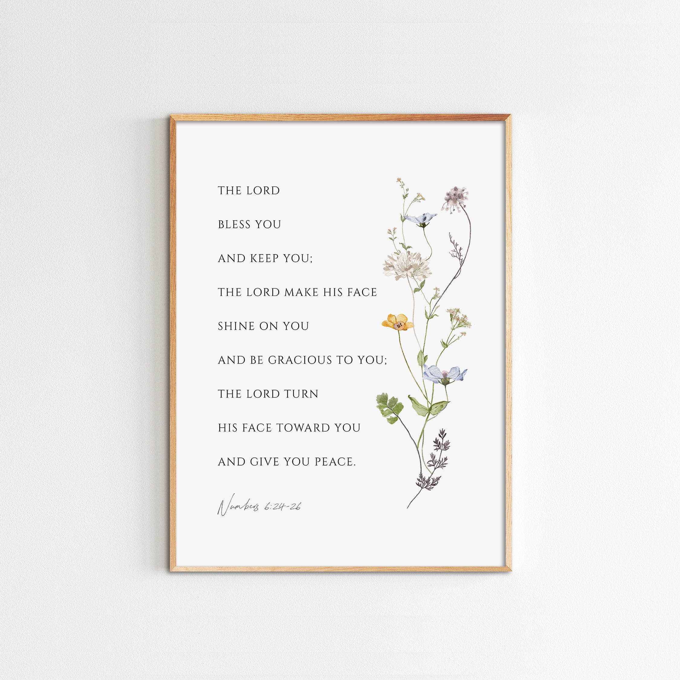 The Lord Bless You And Keep You, getallen 6:24-26, bijbelvers muurkunst, afdrukbare schrift, christelijk wanddecor, maximale grootte 20 x 30