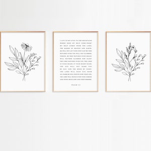 Psalm 121 Bible Verse Wall Art Printable Scripture Botanical Wall Art Christian Home Decor Set of 3 Prints, Maximum Size 20X30