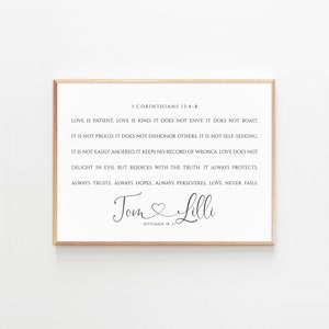 1 CORINTHIANS 13 Bible Verse Wedding Gifts Custom Couple Names Sign Personalized Anniversary Gift