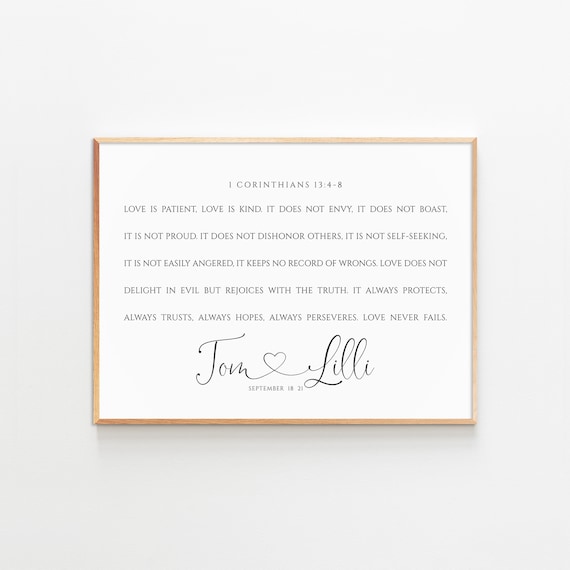 1 CORINTHIANS 13 Bible Verse Wedding Gifts Custom Couple Names Sign Personalized Anniversary Gift