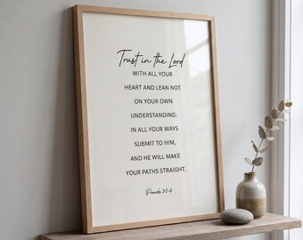 Proverbios 3:5-6 Escritura impresa / Versículo de confianza en el Señor (Descarga digital)