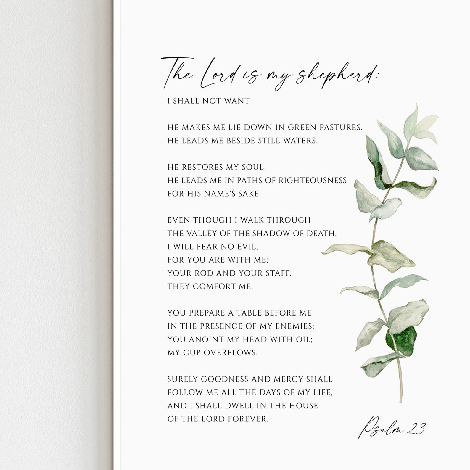 The Lord is My Shepherd Psalm 23 Bible Verse Prints Printable Scripture ...
