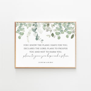 Jeremiah 29:11 Bible Verse Wall Art Botanical Scripture Print Greenery Christian Home Decor