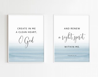 Psalm 51:10 – grafika ścienna do druku, wystrój chrześcijański (do pobrania w wersji cyfrowej)