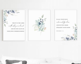Proverbs 3:5-6 Floral Christian Wall Art Prints (Digital Download)