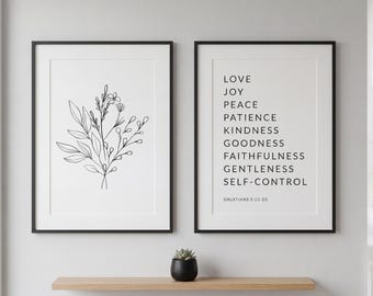 Fruit of the Spirit Print Set, Galatians 5:22-23, Boho Wall Art (Digital Download)