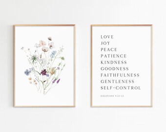 Fruit of the Spirit Wall Art, Floral Bible Verse Prints (Digital Download)