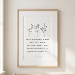 Psalm 143:8 Floral Line Kunstdruck, christliches Zitat (digitaler Download)
