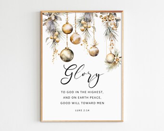 Luke 2:14 Christmas Print, Christian Holiday Decor (Digital Download)