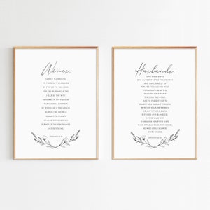 Efesios 5:22-28 Esposas y esposos Conjunto de 2 versículos de la Biblia Arte de la pared Boda Escritura Imprimible Arte de pared Casa De calentamiento Regalo