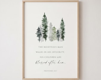 Proverbios 20:7 - Regalo para el Día del Padre, Lámina Decorativa Imprimible (Descarga Digital)