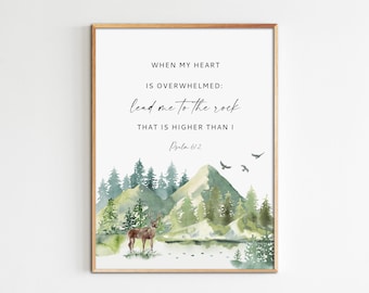 Psalm 61:2, Bible Verse Wall Art, Christian Home Decor, Maximum Size 20x30