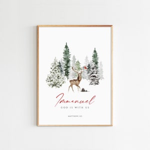 Immanuel Dios está con nosotros, arte de pared imprimible de Navidad, tarjeta de Navidad, impresiones navideñas de acuarela