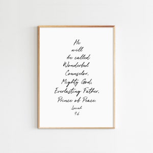Isaiah 9:6, Wonderful Counselor, Prince of Peace, Christmas Bible Verse Wall Art, Christmas Prints, Christmas Home Decor
