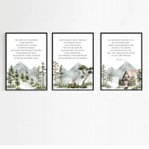 Psalm 23 Watercolor Mountain Print Set: Christian Scripture (Digital Download)