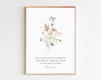 Provérbios 31:25 - Versículo Bíblico Floral (Download Digital)