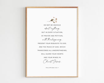 Philippians 4:6-7 Scripture Print, Bible Verse Wall Art (Digital Download)