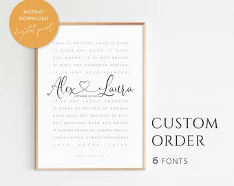 1 Corinthians 13,  Wedding Gift, Custom Couple Names, Personalized Wedding  Sign,  Anniversary Gift, Maximum Size 24x36