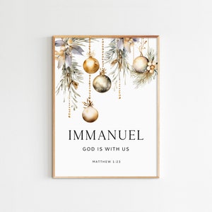 Immanuel God è con noi, arte della parete stampabile di Natale, cartoline di Natale, stampe natalizie ad acquerello, decorazioni per la casa delle vacanze, 20x30