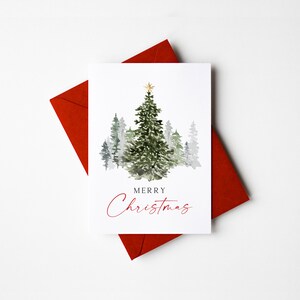 Tarjeta navideña plegada, tarjeta festiva hecha a mano, tarjeta imprimible con forma de árbol, descarga digital, 5 x 7