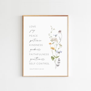 Fruit of the Spirit Wall Art Bible Verse Printable Scripture Wildflower Print Baptism Gift, Maximum Size 20x30