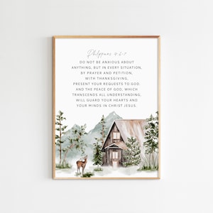 Philippians 4:6-7, Bible Verse Print, Scripture Wall Art, Christian Home Decor, Forest Art, 20x30