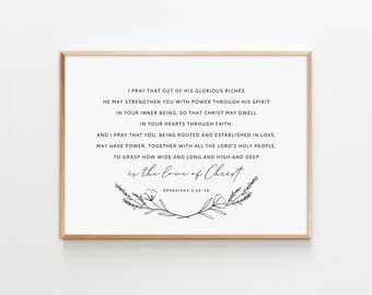 Ephesians 3:16-18 Scripture Print, Bible Verse Wall Art (Digital Download)