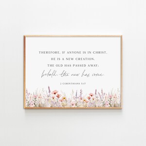 2 Corinthians 5:17, Printable Wall Art, Bible Verse Print, Watercolor Floral Art, Wild Flower Print, Horizontal Print