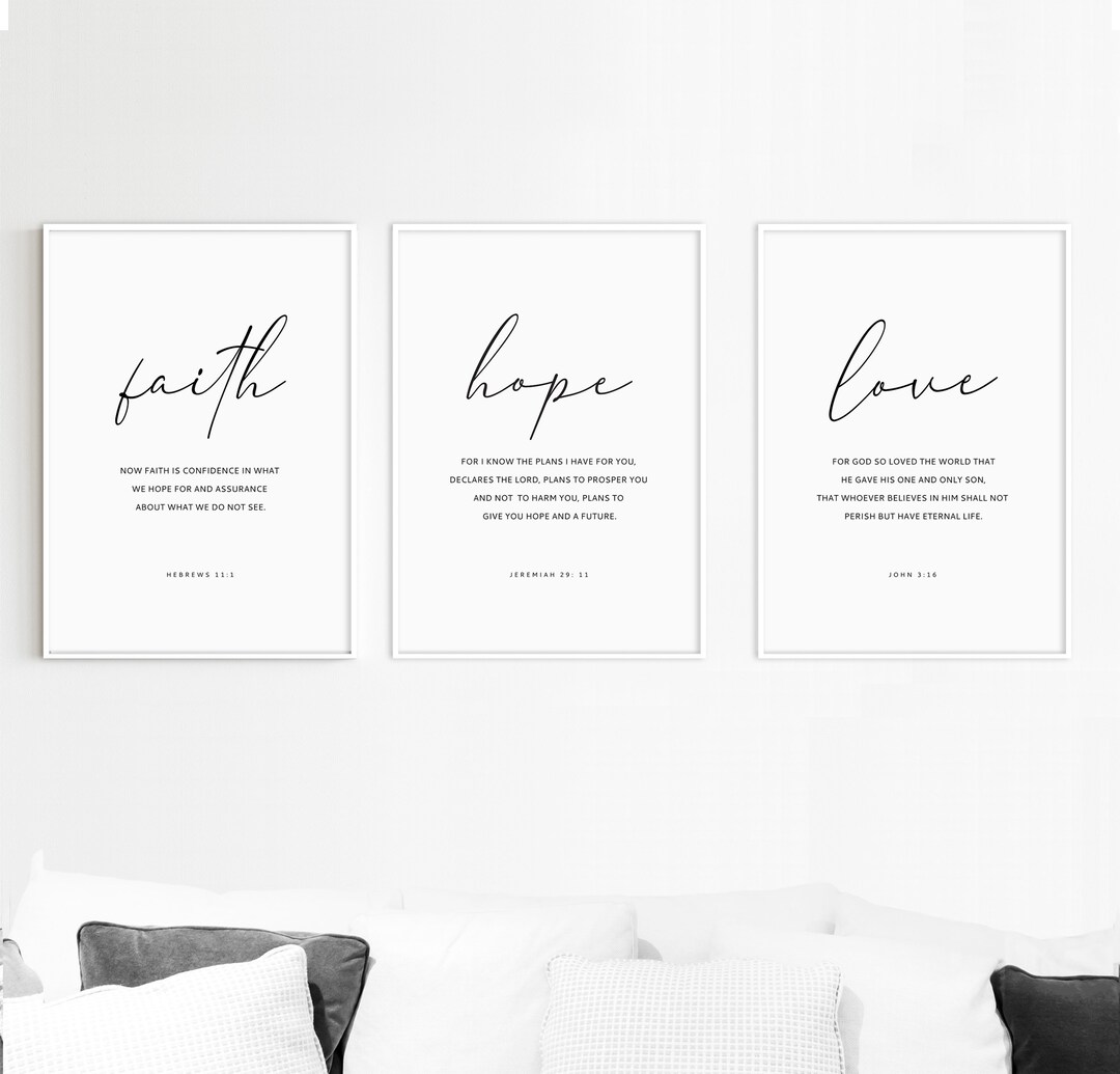 Faith Hope Love Set of 3 Bible Verse Wall Art Printable Scripture ...