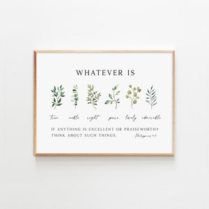 Whatever Is True Philippians 4:8 Bible Verse Wall Art Printable Scripture Horizontal Wall Art