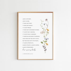 1 Corinthians 13:4-8, Love Is Patient Love Is Kind Love Never Fails, Bible Verse Art, Printable Scripture, Wedding Gift, Maximum Size 24x36