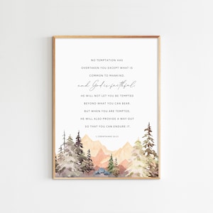 1 KORINTHER 10:13 Gott ist treuer Bibelvers Wand kunst druckbare Schrift christliches Geschenk Berg Zitat