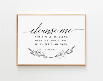 Psalm 51:7 Bible Verse Wall Art Printable Scripture Christian | Etsy