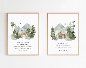 Psalm 139:13-14 Woodland Nursery Prints, Christian Baby Decor (Digital Download)